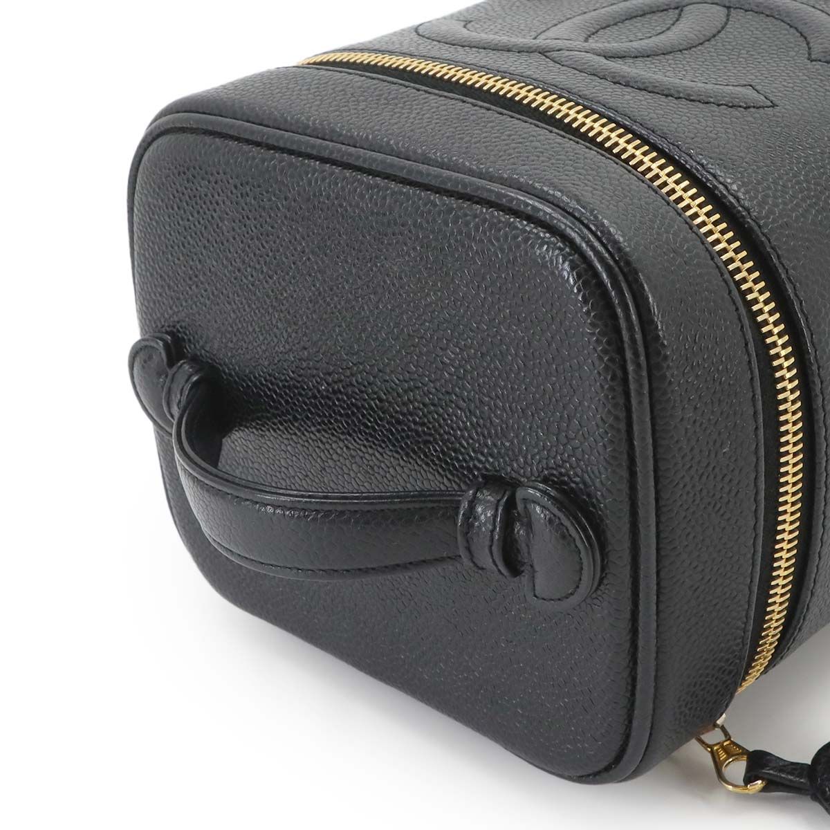 Chanel Vanity Hand Bag Caviar Leather Black CC Logo Gold Bag — view 6