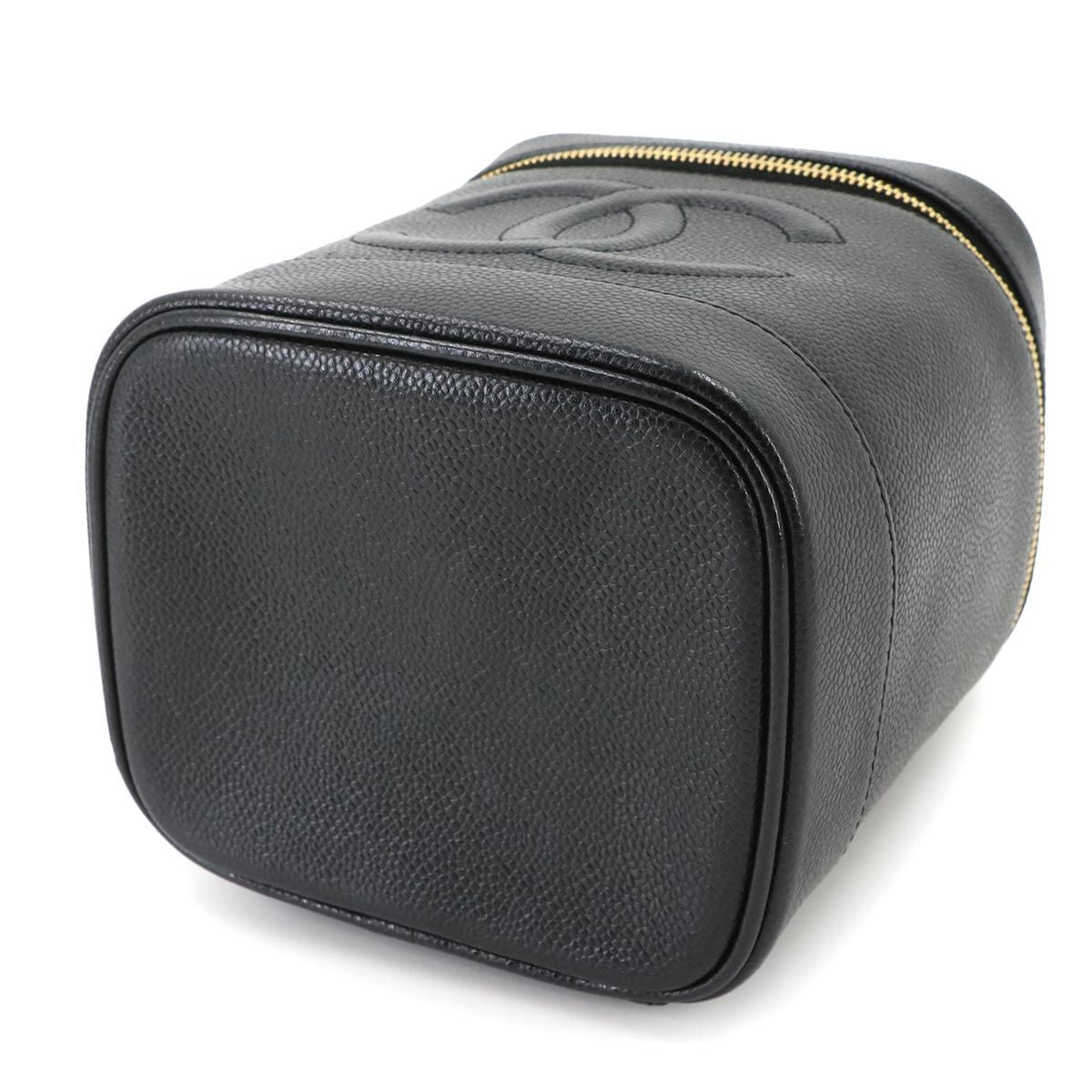 Chanel Vanity Hand Bag Caviar Leather Black CC Logo Gold Bag — view 5