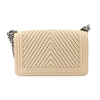 Chanel Boy Chain Shoulder Bag Leather Beige Silver — view 3
