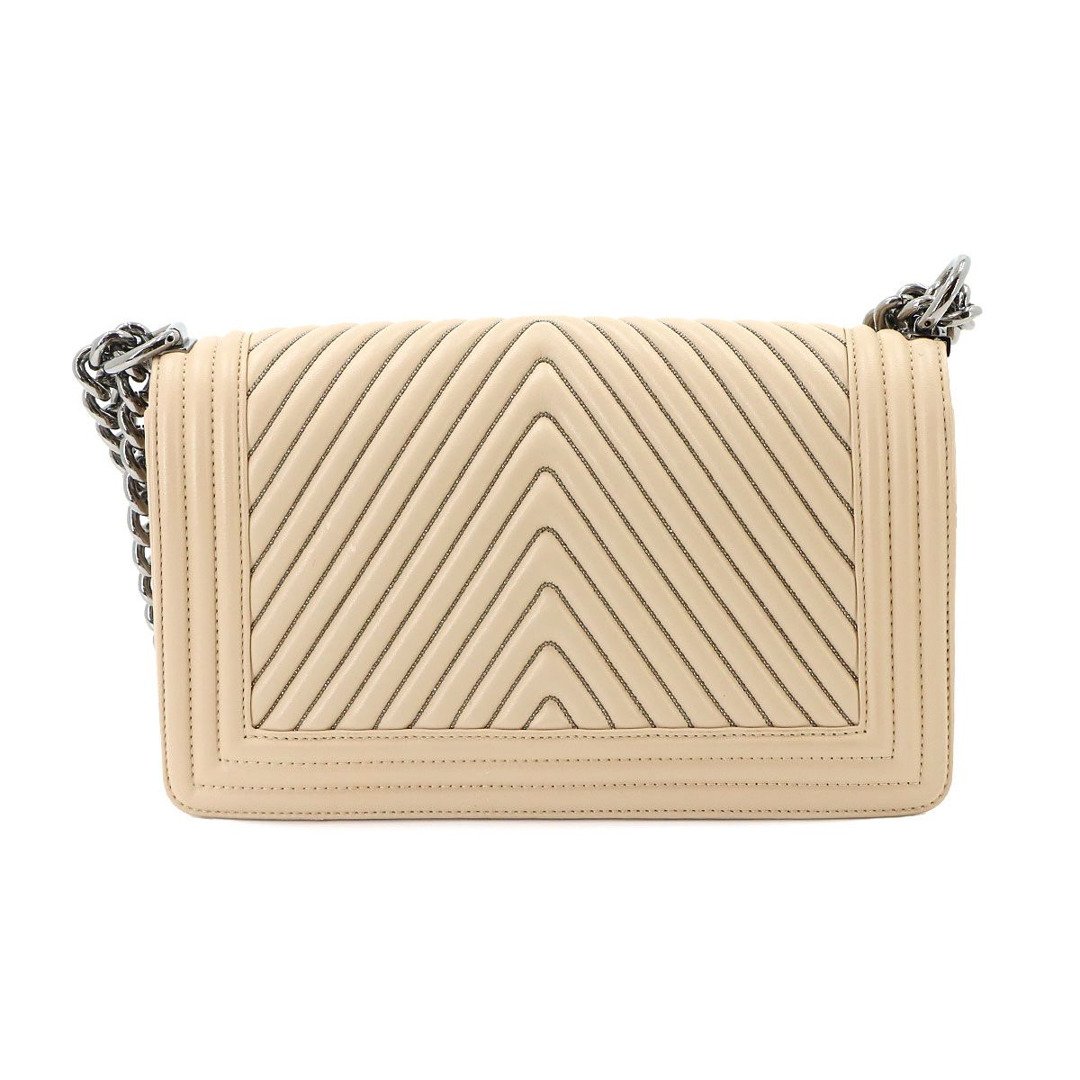 Chanel Boy Chain Shoulder Bag Leather Beige Silver — view 3