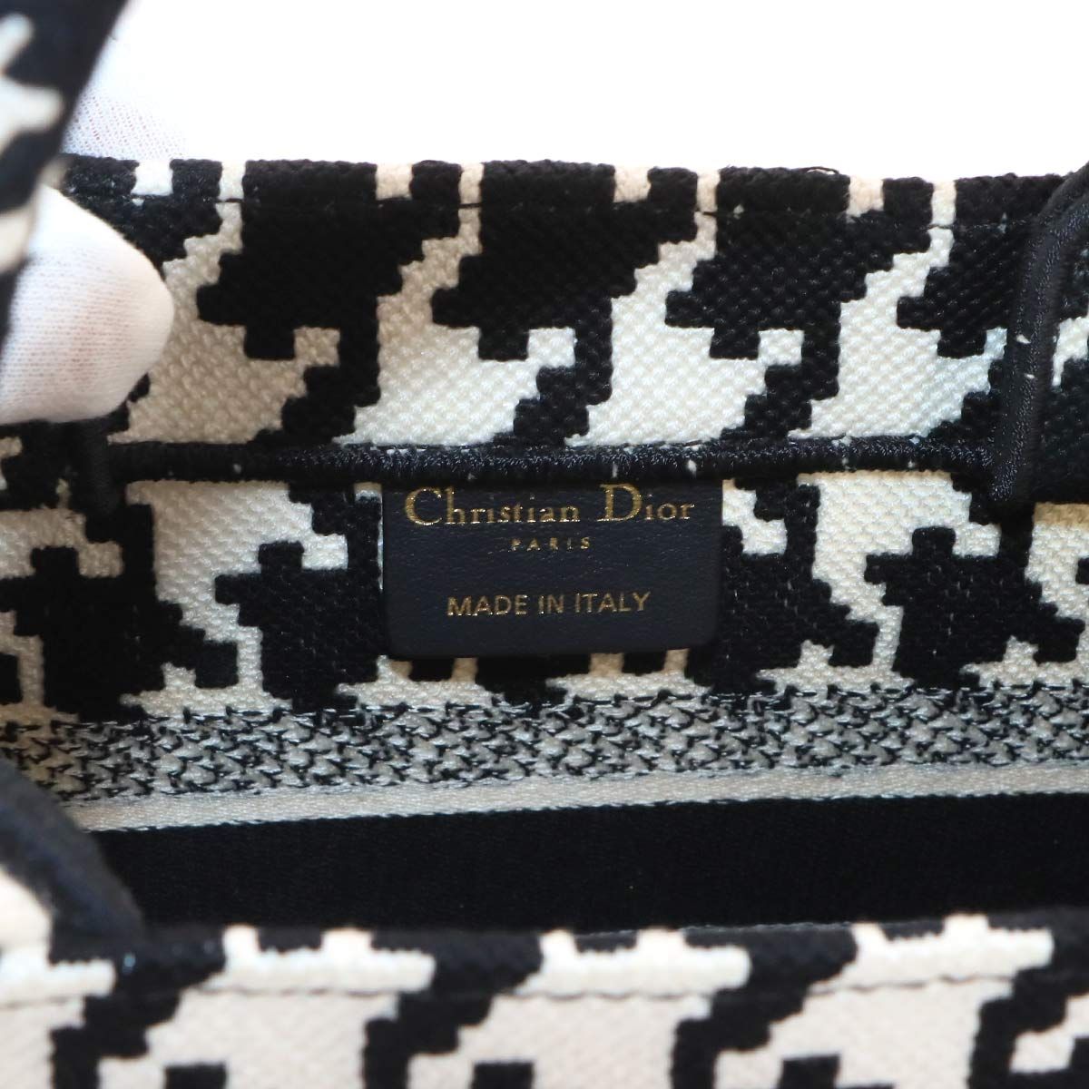 Dior Book Tote Bag Small Canvas Black Houndstooth — view 7