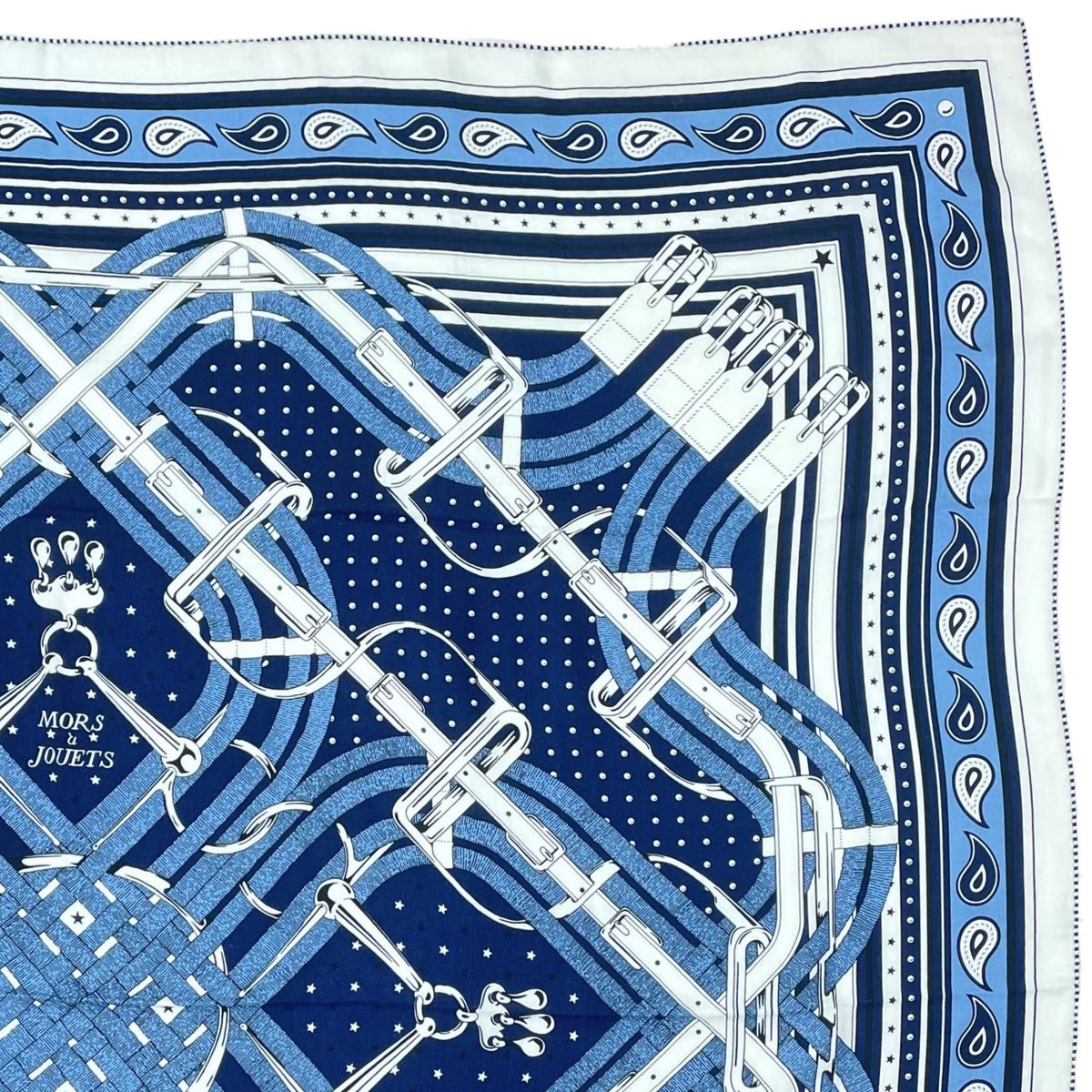 Hermes Carre Mors a Jouets Bandana Horse Bit Cashmere Silk Marine Large Scarf — view 4