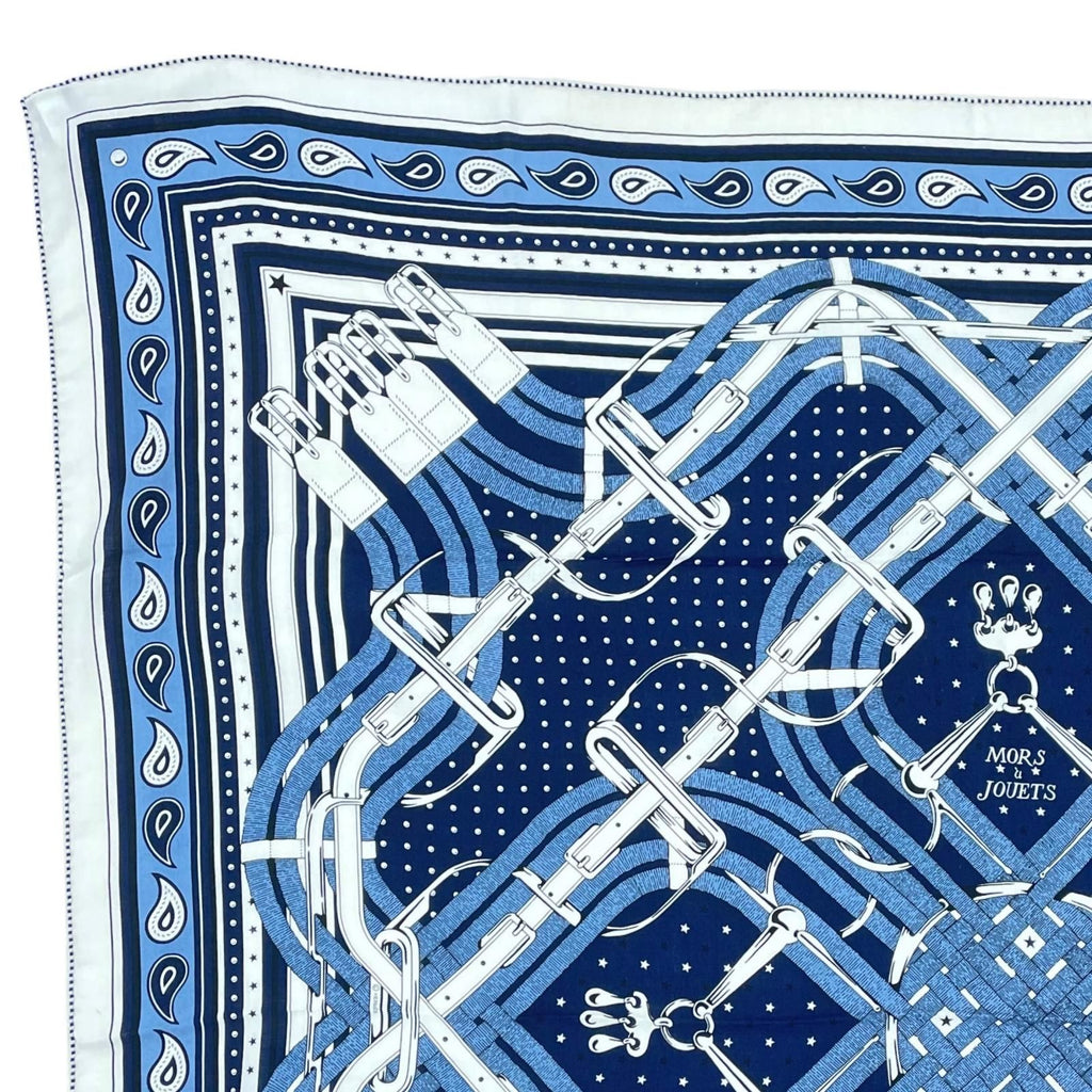 Hermes Carre Mors a Jouets Bandana Horse Bit Cashmere Silk Marine Large Scarf — view 3