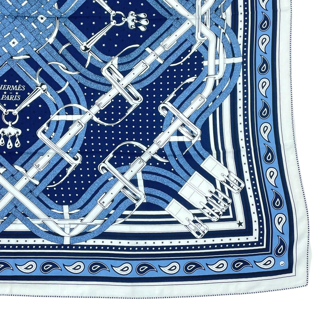 Hermes Carre Mors a Jouets Bandana Horse Bit Cashmere Silk Marine Large Scarf — view 6