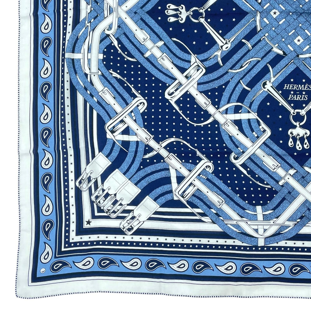 Hermes Carre Mors a Jouets Bandana Horse Bit Cashmere Silk Marine Large Scarf — view 5