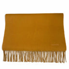 Hermes Recto Verso Cashmere 100% Logo Embroidery Fringe Scarf Camel Beige