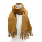 Hermes Recto Verso Cashmere 100% Logo Embroidery Fringe Scarf Camel Beige — view 2