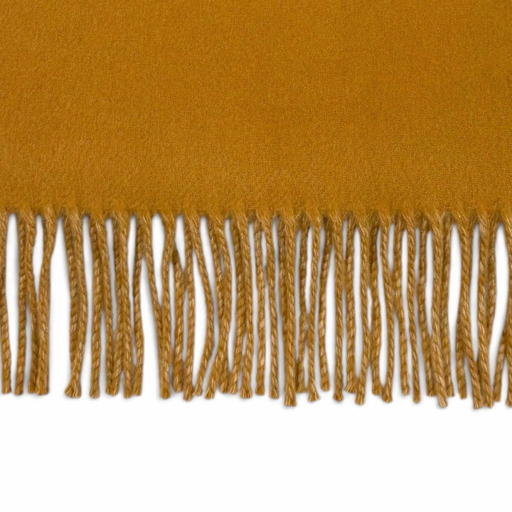 Hermes Recto Verso Cashmere 100% Logo Embroidery Fringe Scarf Camel Beige — view 4