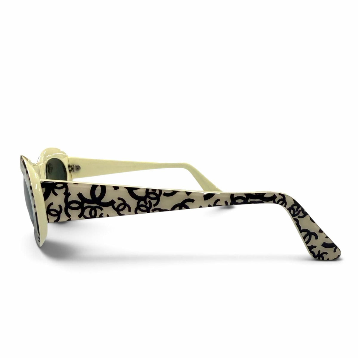 Chanel Vintage CC Logo All Over Print Oval Eyewear Sunglasses Ivory Black Demo — view 4
