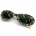 Chanel Vintage CC Logo All Over Print Oval Eyewear Sunglasses Ivory Black Demo