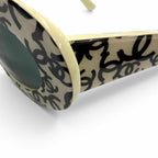 Chanel Vintage CC Logo All Over Print Oval Eyewear Sunglasses Ivory Black Demo — view 7