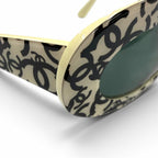 Chanel Vintage CC Logo All Over Print Oval Eyewear Sunglasses Ivory Black Demo — view 8