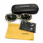Chanel Vintage CC Logo All Over Print Oval Eyewear Sunglasses Ivory Black Demo — view 2