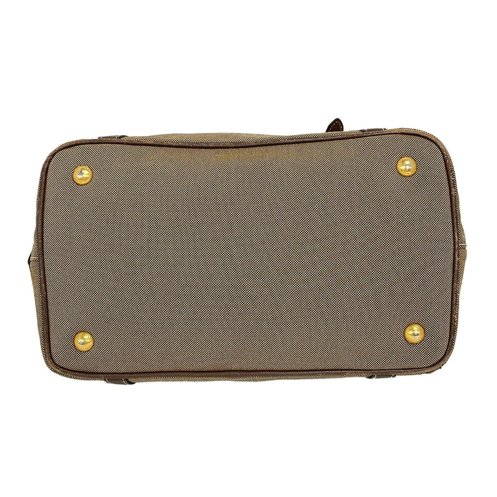 Prada Tote Bag Logo Jacquard Beige Dark Brown Leather Tag Ribbon — view 5