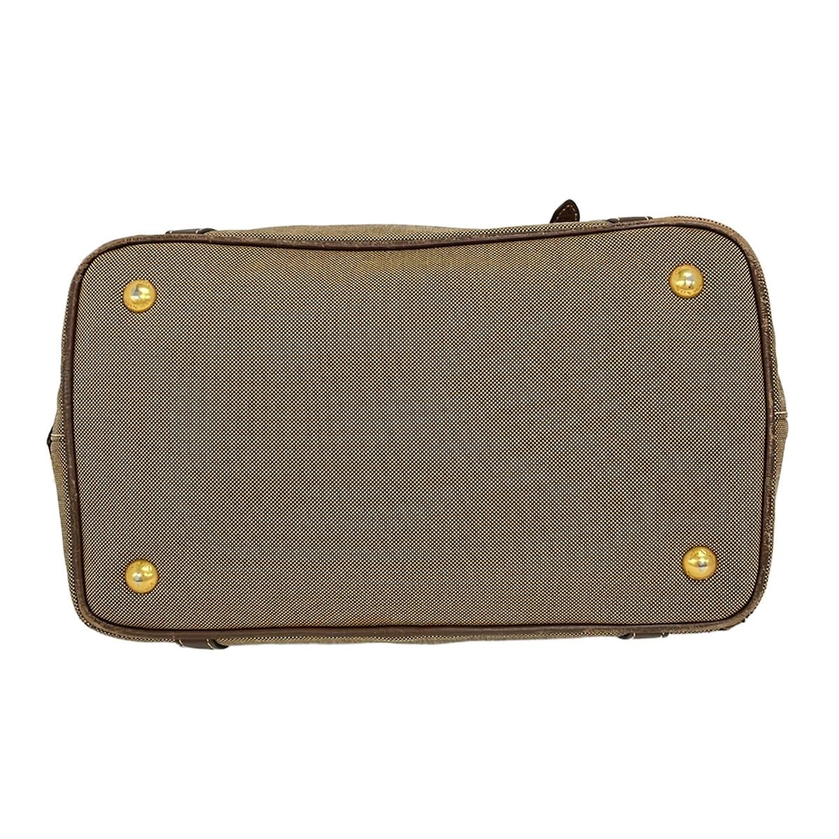 Prada Tote Bag Logo Jacquard Beige Dark Brown Leather Tag Ribbon — view 5
