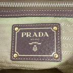 Prada Tote Bag Logo Jacquard Beige Dark Brown Leather Tag Ribbon — view 8