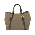 Prada Tote Bag Logo Jacquard Beige Dark Brown Leather Tag Ribbon — view 3