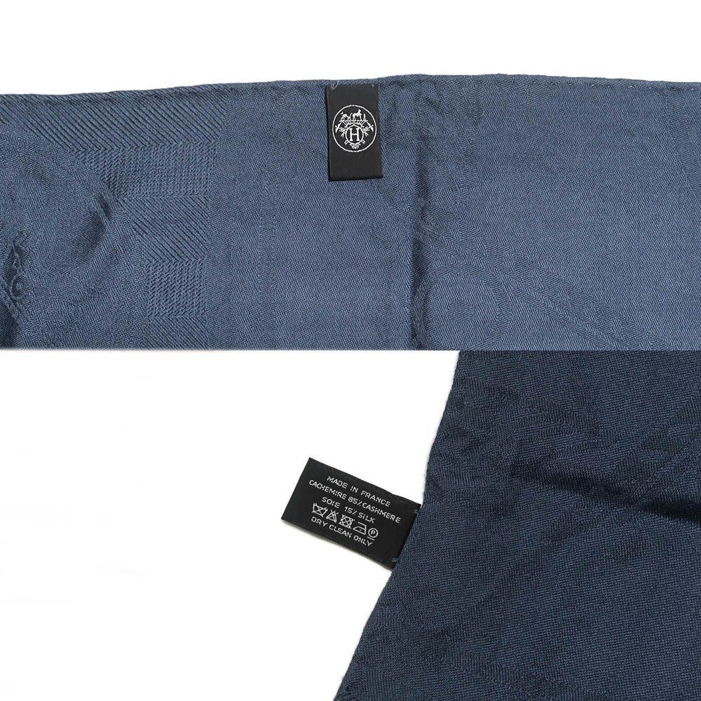 Hermes Shawl New Libris Navy Cashmere Silk Scarf Fringe Large — view 7