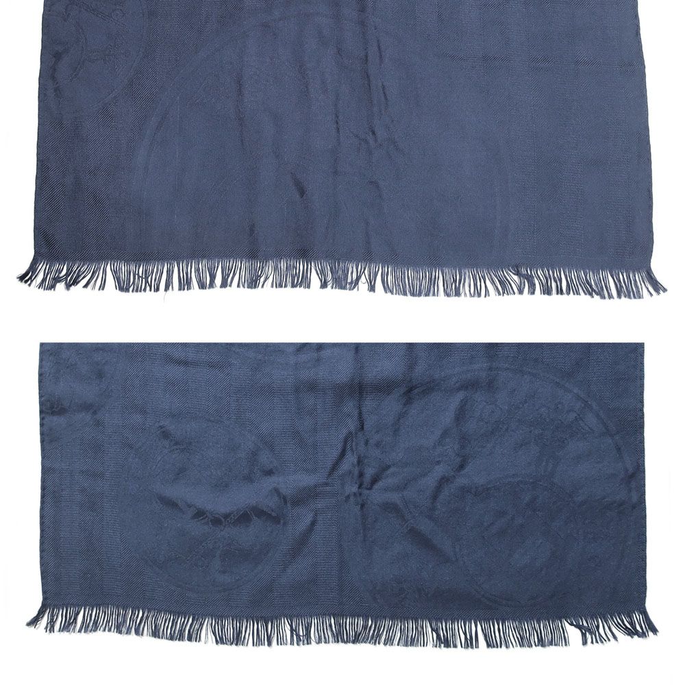 Hermes Shawl New Libris Navy Cashmere Silk Scarf Fringe Large — view 6