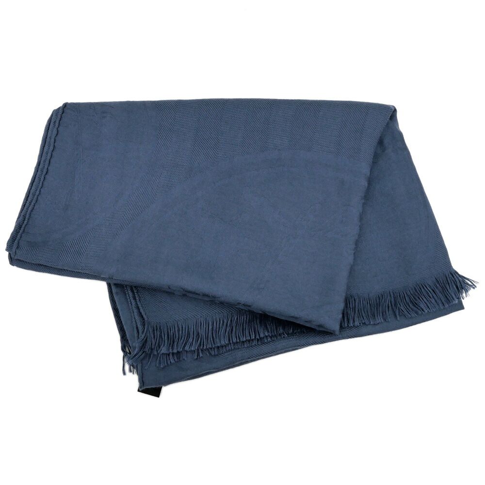 Hermes Shawl New Libris Navy Cashmere Silk Scarf Fringe Large — view 2