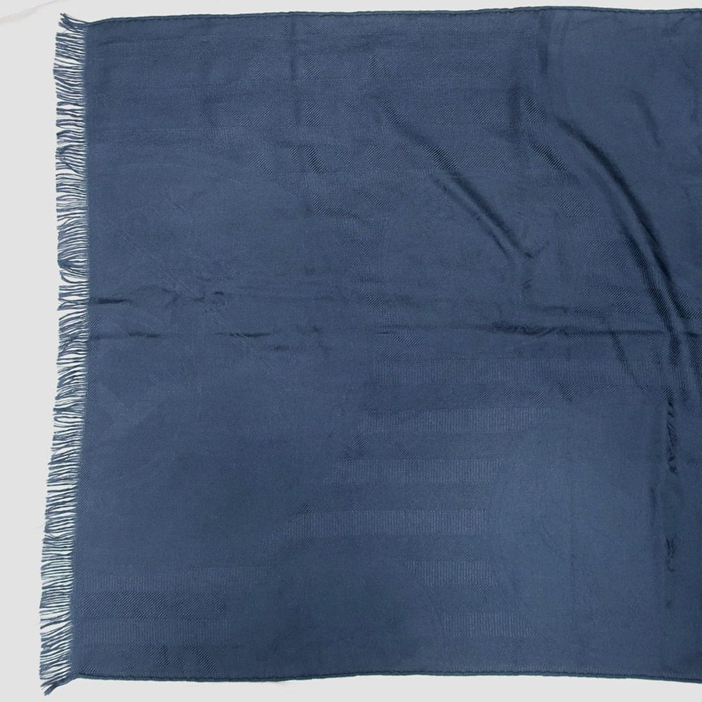 Hermes Shawl New Libris Navy Cashmere Silk Scarf Fringe Large — view 3