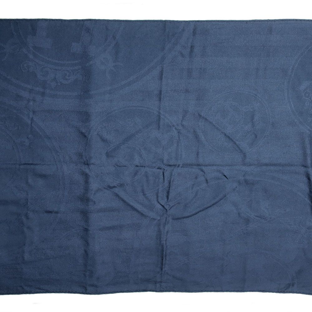 Hermes Shawl New Libris Navy Cashmere Silk Scarf Fringe Large — view 4