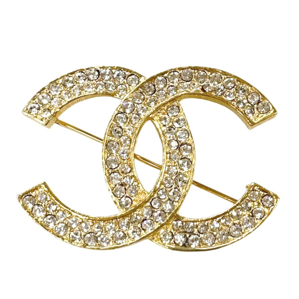 Chanel CC Logo Vintage Brooch Rhinestone Gold