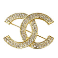Chanel CC Logo Vintage Brooch Rhinestone Gold