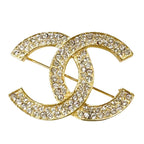 Chanel CC Logo Vintage Brooch Rhinestone Gold