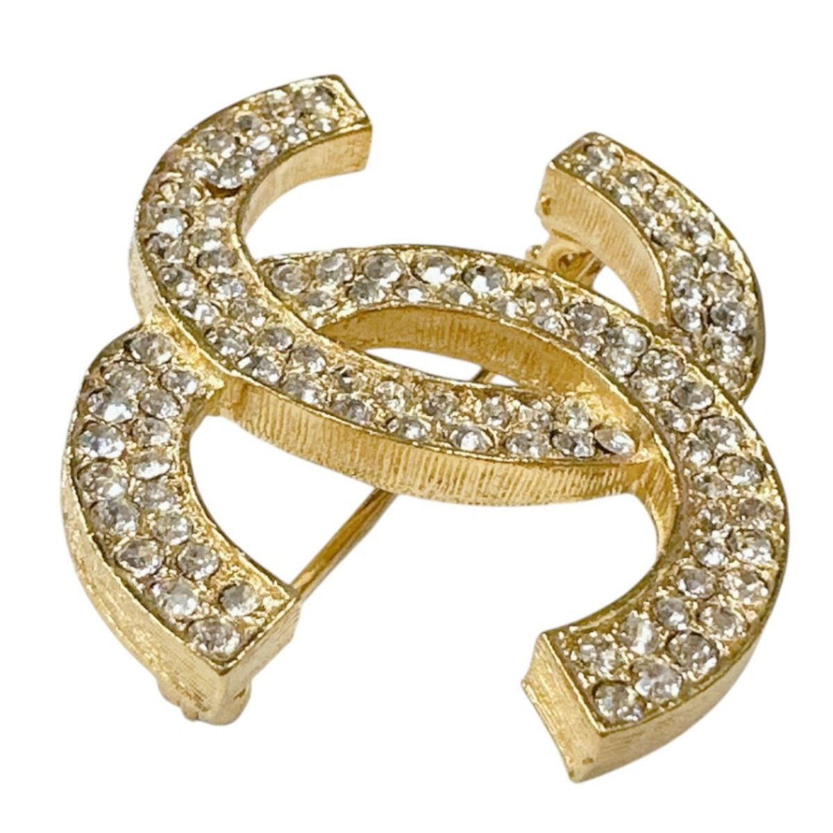 Chanel CC Logo Vintage Brooch Rhinestone Gold — view 4