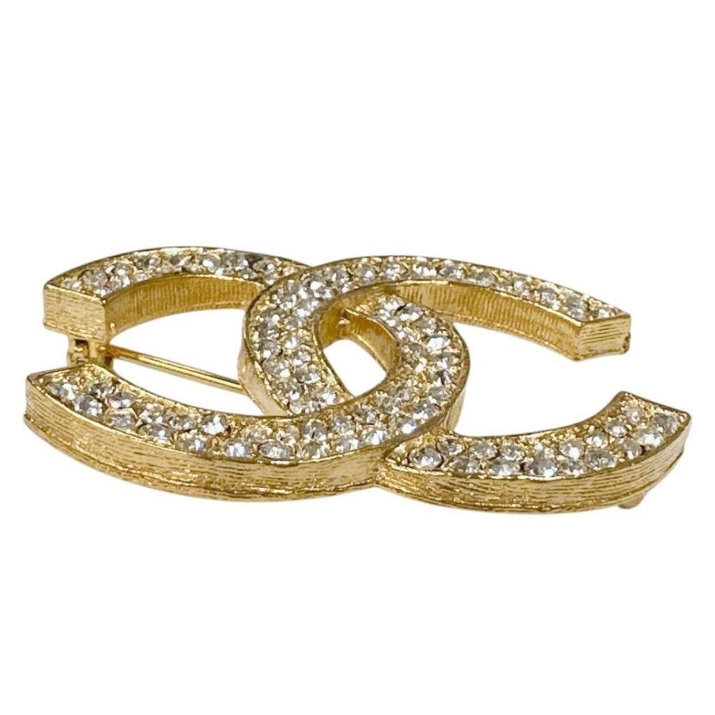 Chanel CC Logo Vintage Brooch Rhinestone Gold — view 6