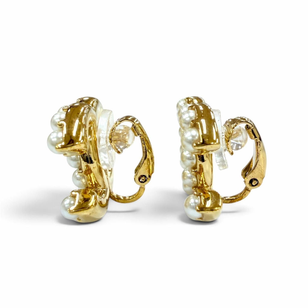 Chanel CC Logo Eco Pearl Rhinestone Earrings Gold — view 3
