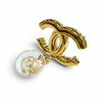 Chanel CC Logo Eco Pearl Rhinestone Earrings Gold — view 5