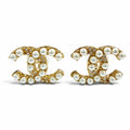 Chanel CC Logo Eco Pearl Rhinestone Earrings Gold