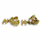 Chanel CC Logo Star Eco Pearl Rhinestone Earrings Gold — view 2