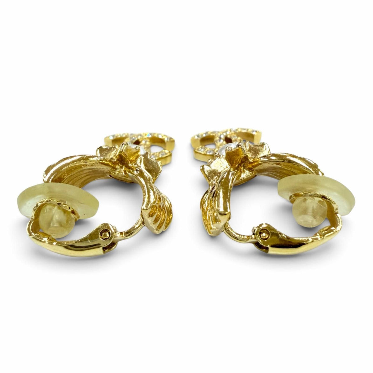 Chanel CC Logo Star Eco Pearl Rhinestone Earrings Gold — view 3