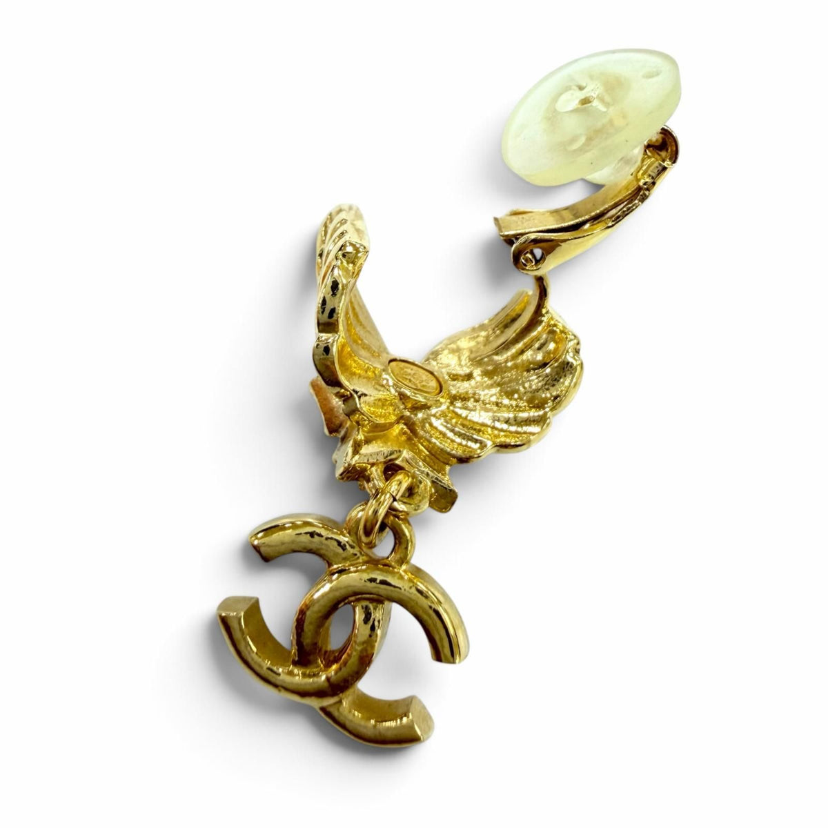 Chanel CC Logo Star Eco Pearl Rhinestone Earrings Gold — view 5