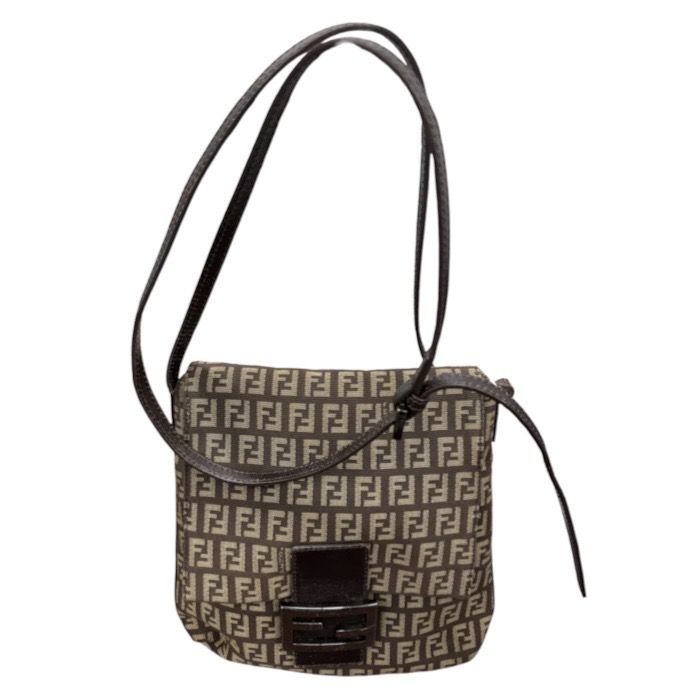 Fendi Zucchino Brown Silver Canvas Leather Pochette