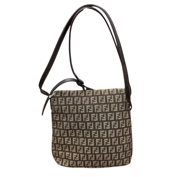 Fendi Zucchino Brown Silver Canvas Leather Pochette — view 2