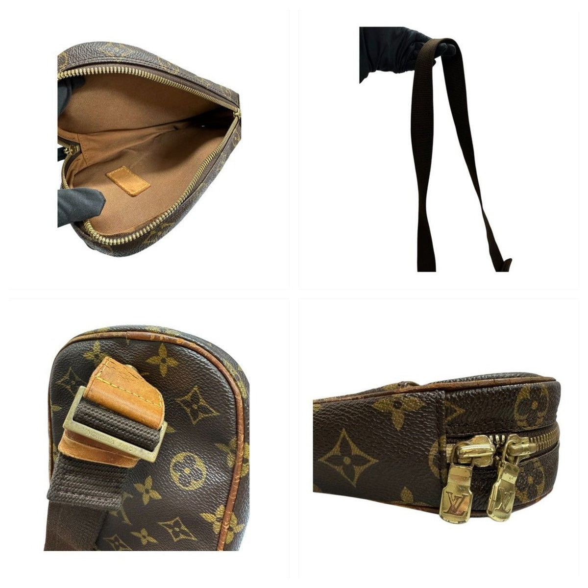 Louis Vuitton Monogram Brown Gold Leather Belt Bag — view 7