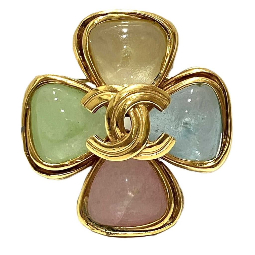 Chanel CC Logo Clover Color Stone 96P Brooch