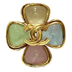 Chanel CC Logo Clover Color Stone 96P Brooch
