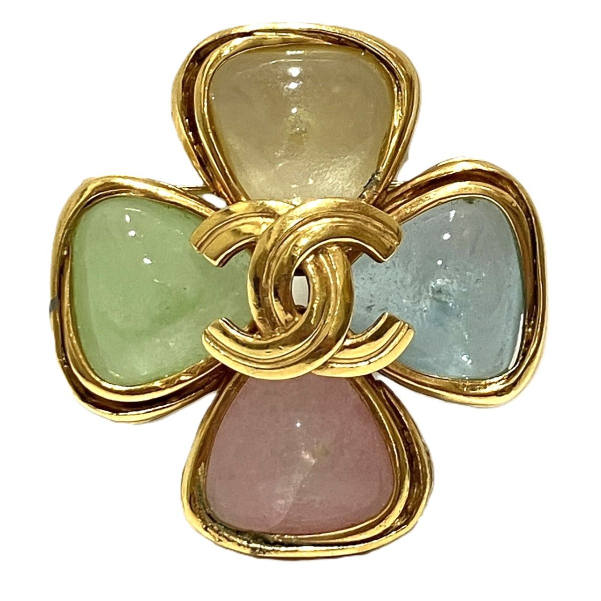 Chanel CC Logo Clover Color Stone 96P Brooch