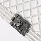 Chanel Boy Chain Shoulder Bag Light Gray Lambskin Silver — view 6