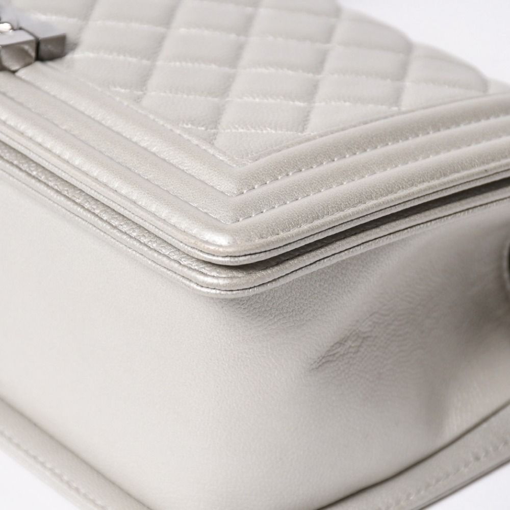Chanel Boy Chain Shoulder Bag Light Gray Lambskin Silver — view 8