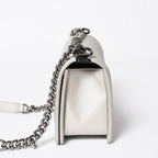 Chanel Boy Chain Shoulder Bag Light Gray Lambskin Silver — view 4