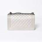 Chanel Boy Chain Shoulder Bag Light Gray Lambskin Silver — view 2