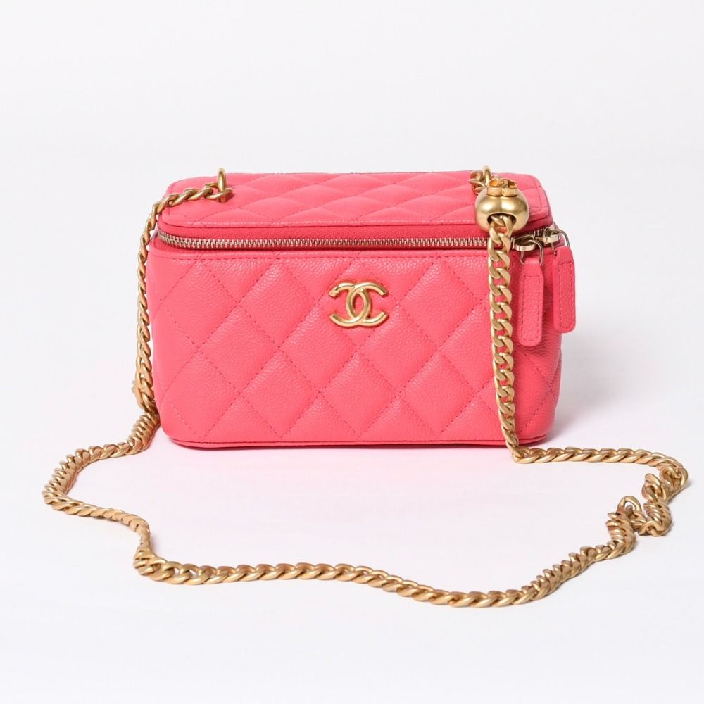 Chanel Quilted Caviar Leather Small Vanity Case Pink Makeup Bag Gold