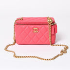 Chanel Quilted Caviar Leather Small Vanity Case Pink Makeup Bag Gold