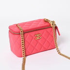 Chanel Quilted Caviar Leather Small Vanity Case Pink Makeup Bag Gold — view 3